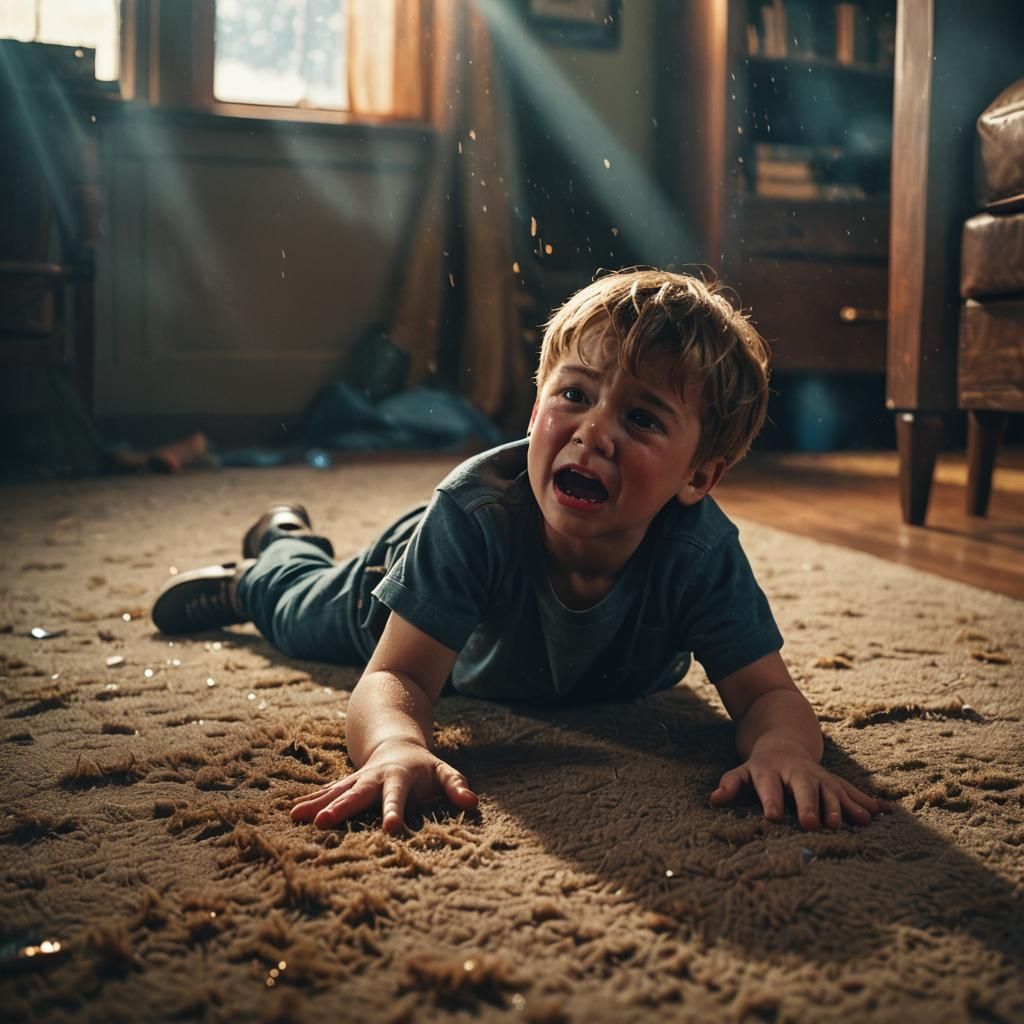 Boy's Tantrum: Cinematic Film Still in Warm Colors