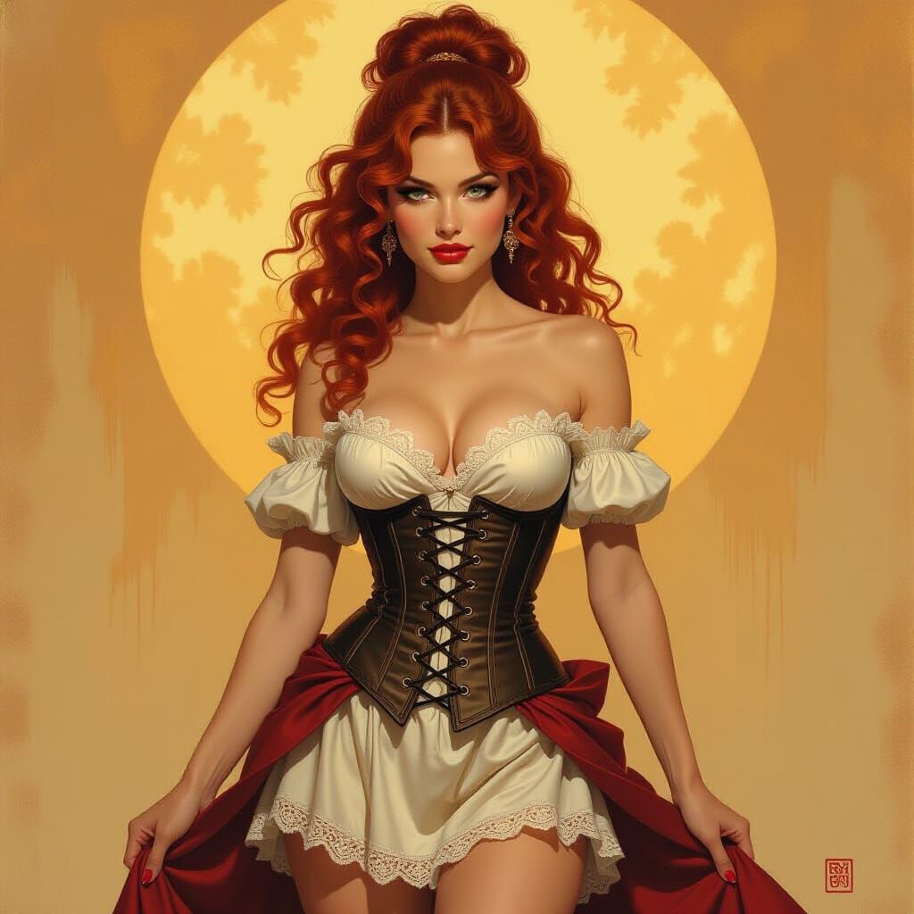 Fantasy Woman with Red Hair, Oil Painting