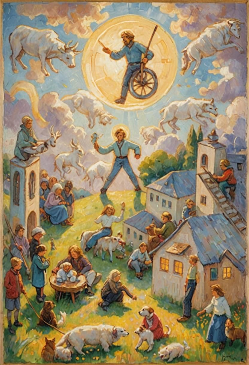 Idyllic Crowd Scene in Soft Pastel Colors