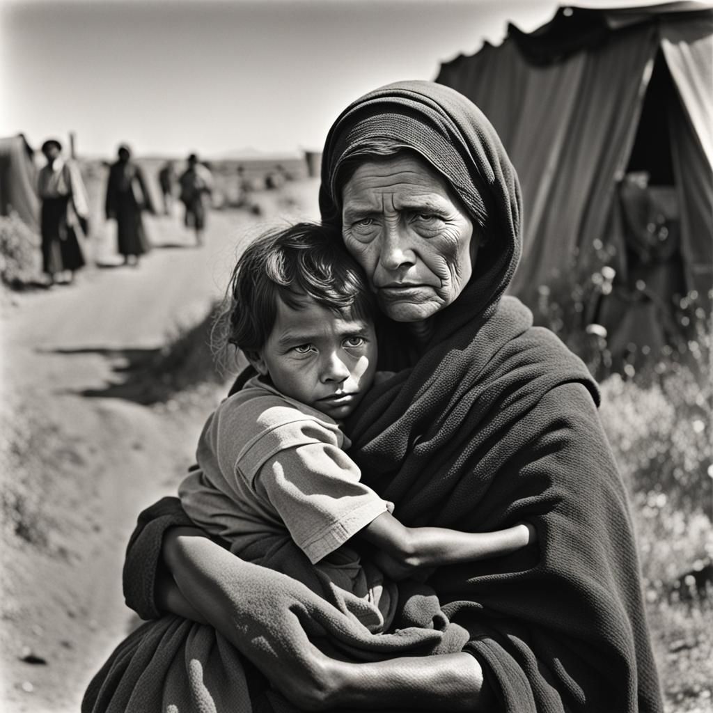 Migrant Woman with Child in Dorothea Lange Style