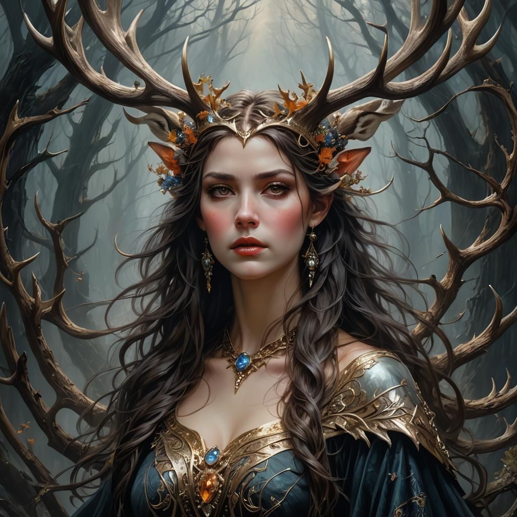 Beautiful Woman with Antlers