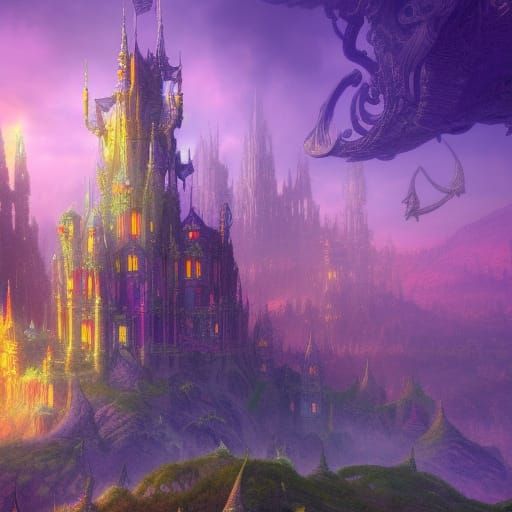 Psychedelic Fantasy Castle: Detailed Matte Painting
