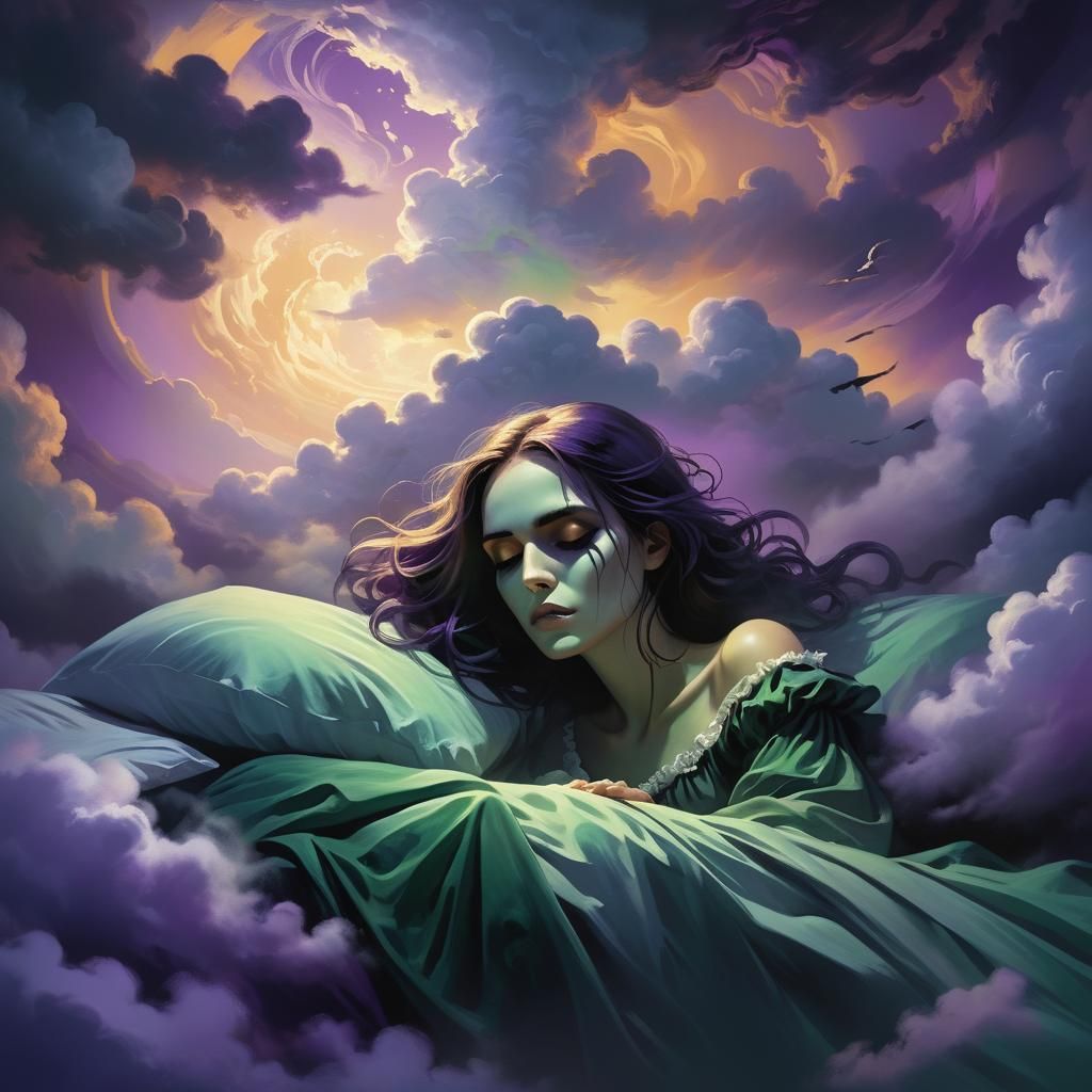 Dark Fantasy Girl with Grim Reaper Cloud