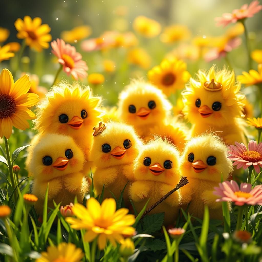 Enchanting Meadow of Fluffy Yellow Friends