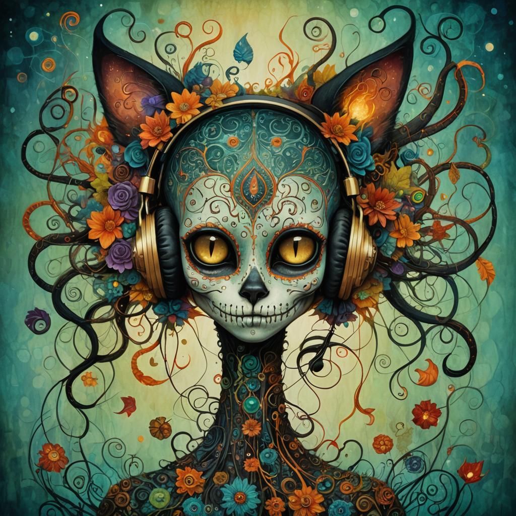 Dreamlike Woman-Cat in Art Brut Style