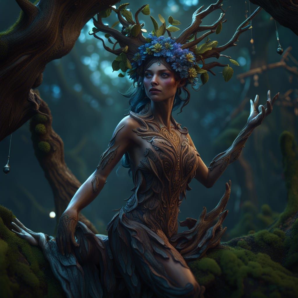 Ash Tree Nymph: Detailed Fantasy Concept Art