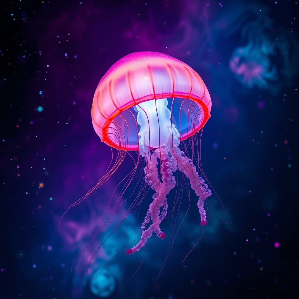 Bioluminescent Jellyfish in Deep Space Nebula
