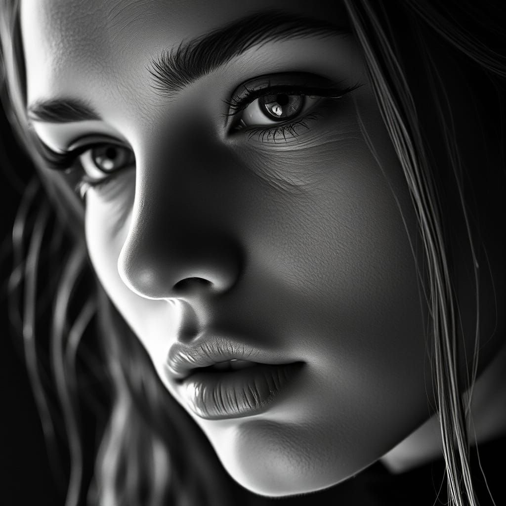 High-Fashion Model Portrait in Black and White, with Intense...