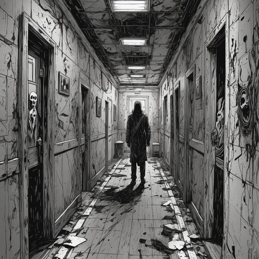 Endless Horror Hallway in Gritty Comic Style