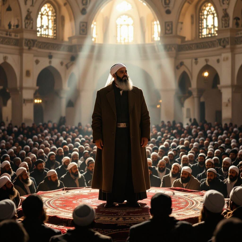 Muslim Man with Luminous Face Preaches from Al-Aqsa Pulpit