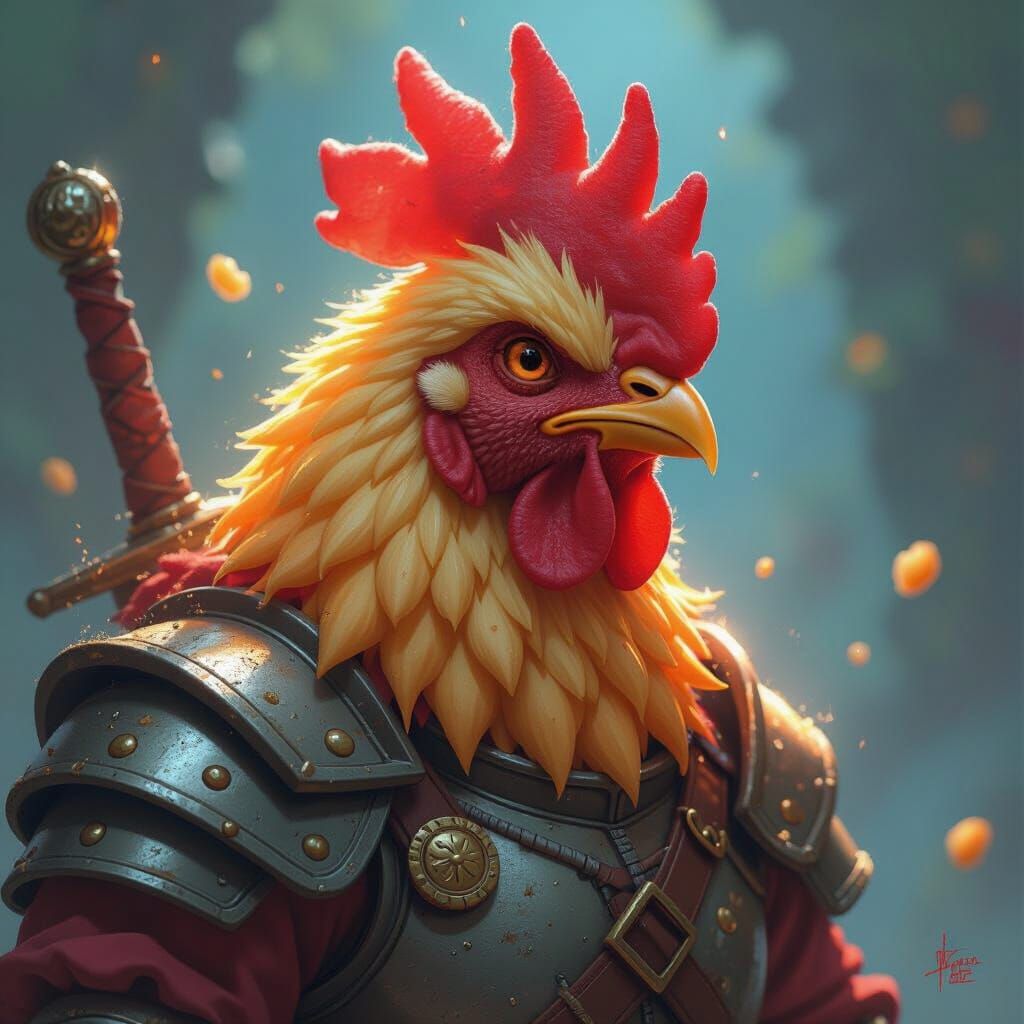 Hero Chicken Nugget Warrior in Splash Art Style