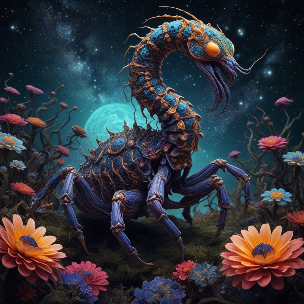 Surreal Scorpion-Bird Creature in Fractal Vortex