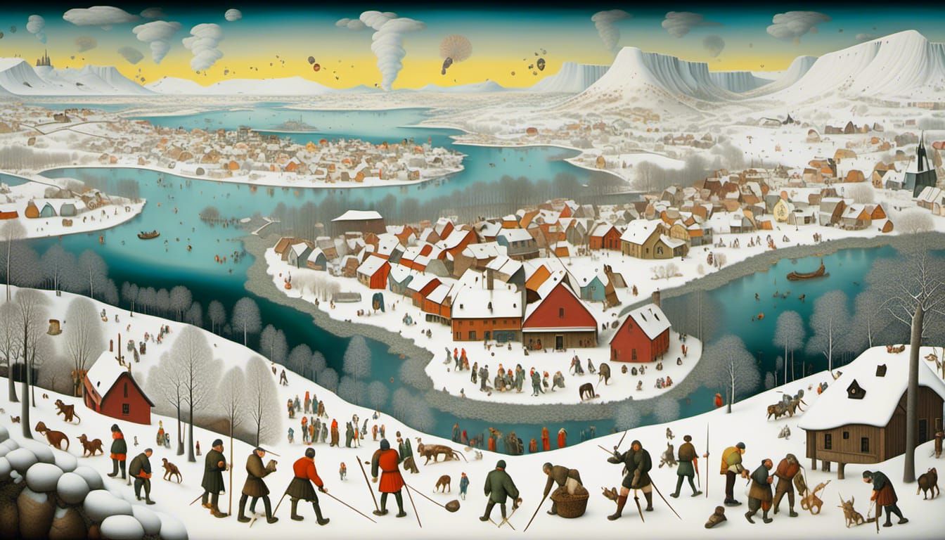 Icelandic Village After Volcanic Eruption, Bruegel Inspired