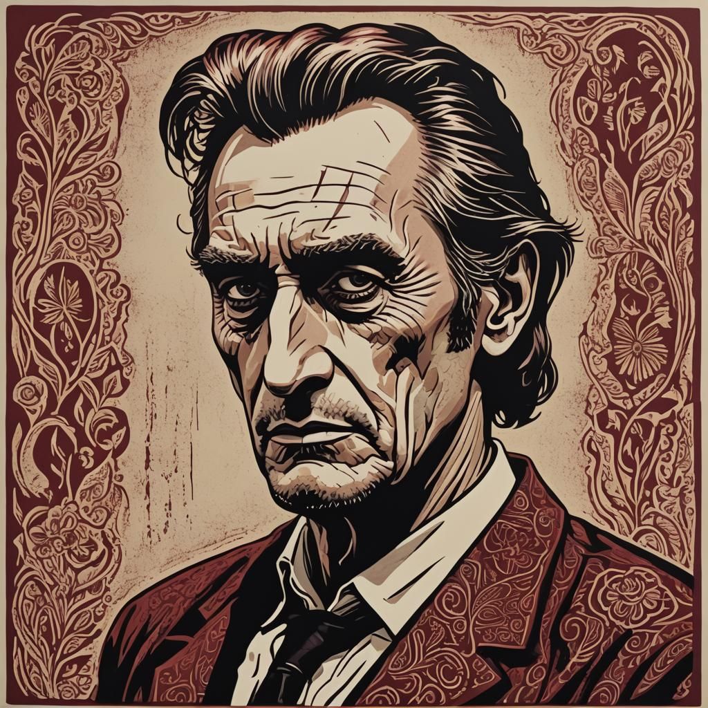 Linocut Portrait: Actor Inspired by Stanton, Eastwood, Cash