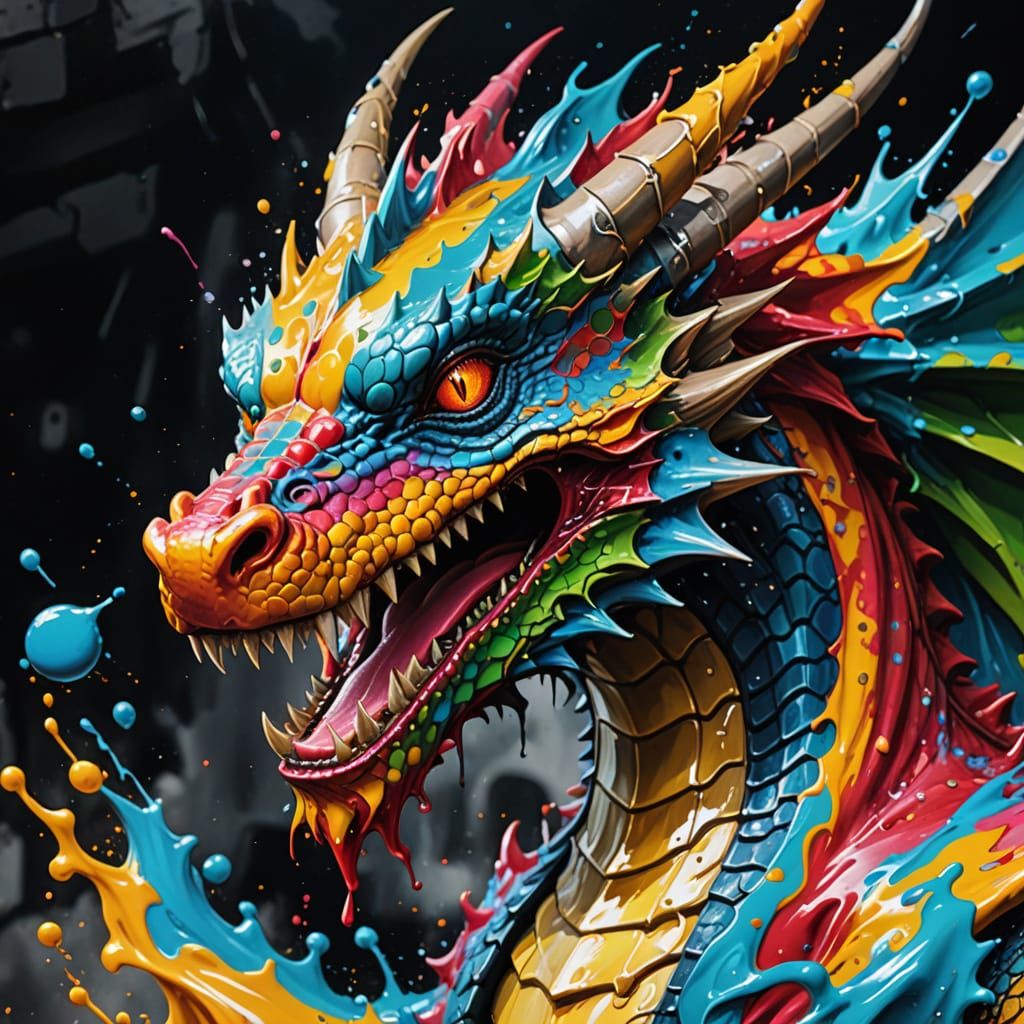 Vibrant Street Art Dragon Portrait