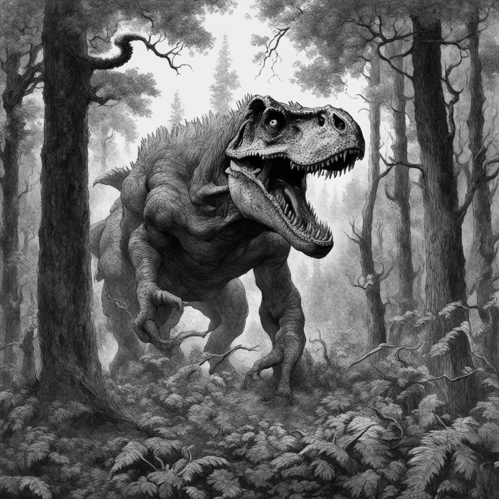 Mapusaurus Roseae in Forest as Post-Impressionist Painting