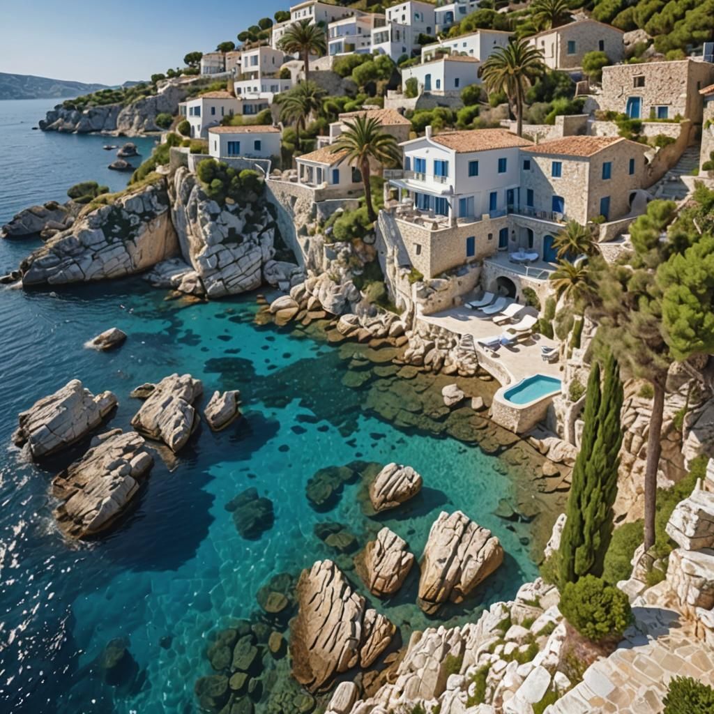 Idyllic Mediterranean Cove with White Villa