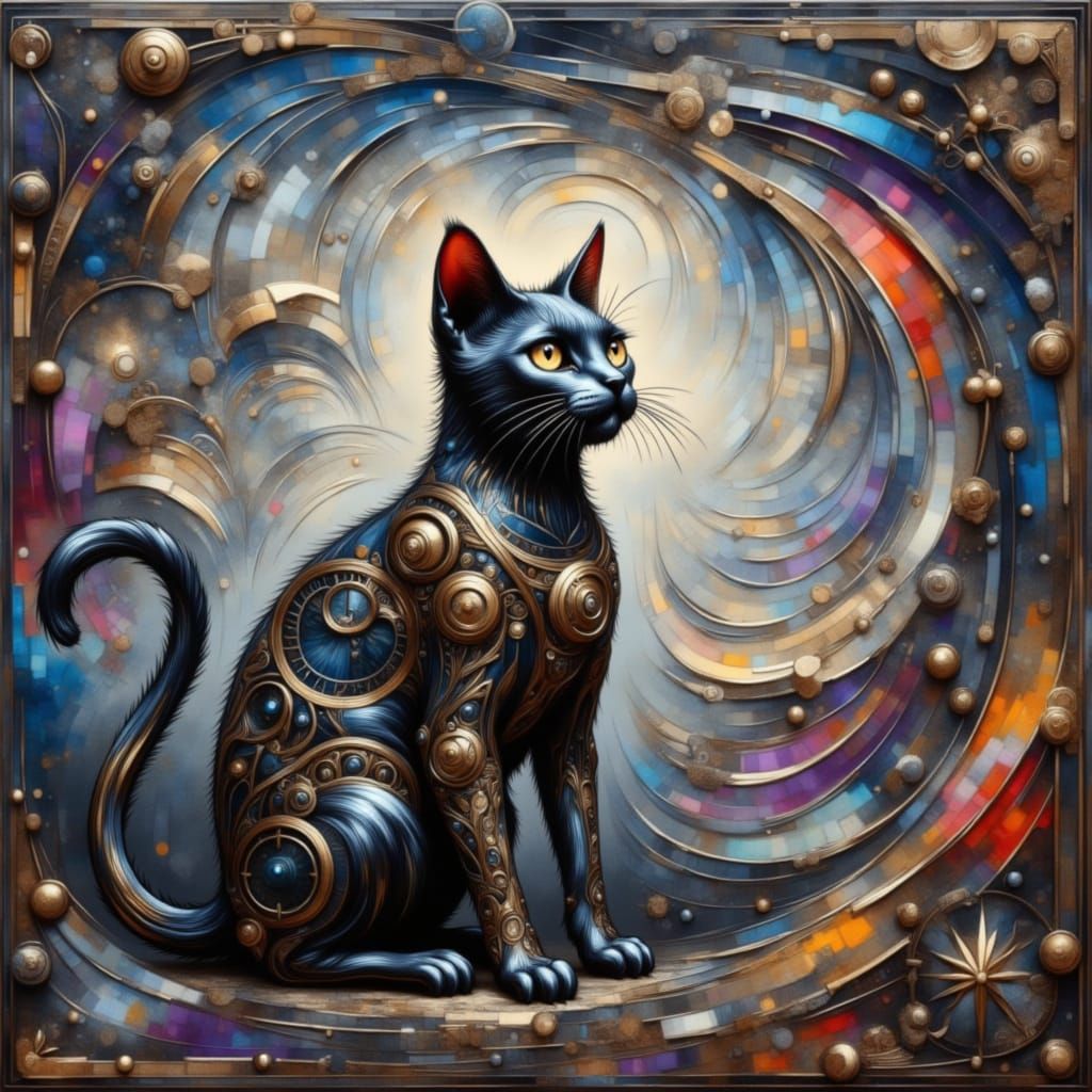 Obsidian Cat Guardian of Artistic Chaos