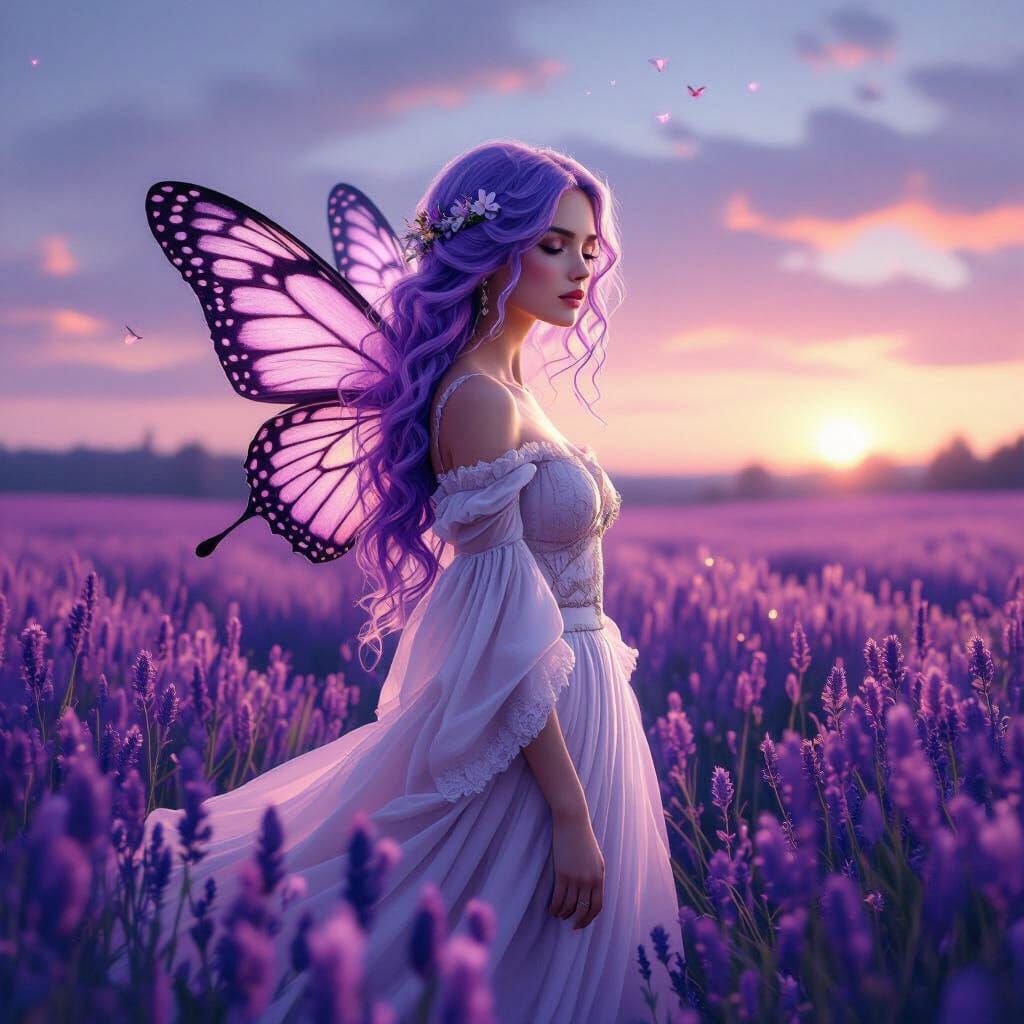 Twilight Lavender Fairy in Pre-Raphaelite Style