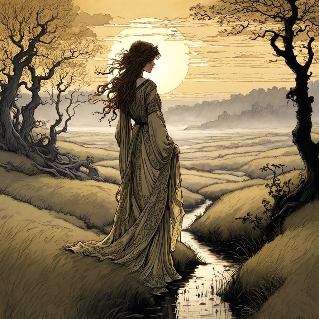 A lone figure stands at the edge of a misty moor