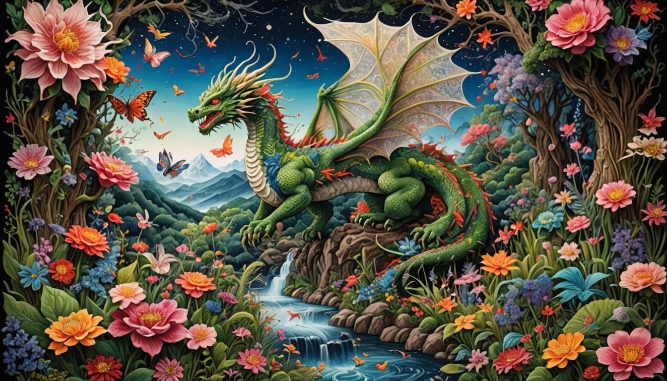 Fantastical Flying Creatures in a Magical Garden