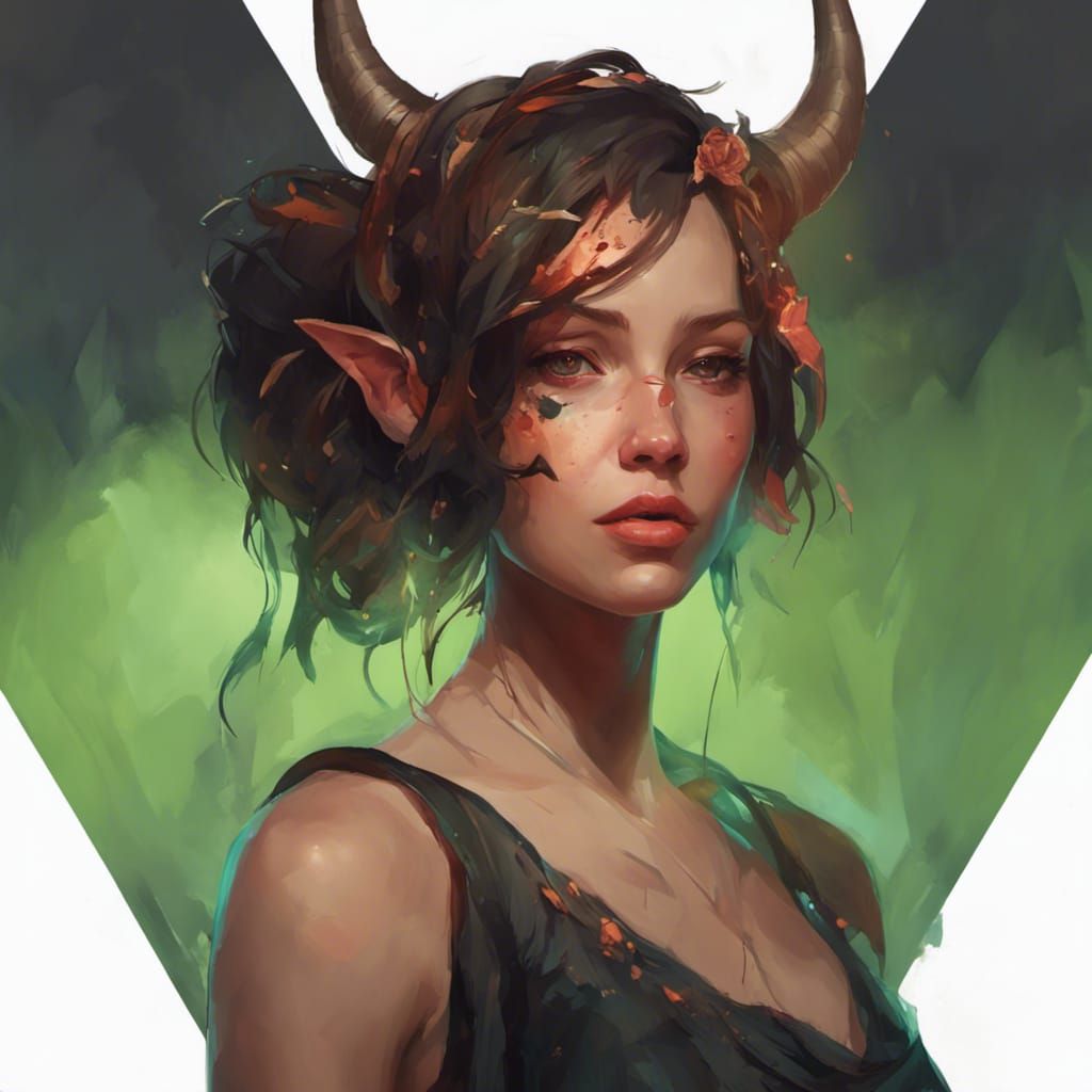 Single Horn Portrait by Rutkowski, Artgerm, and Mucha