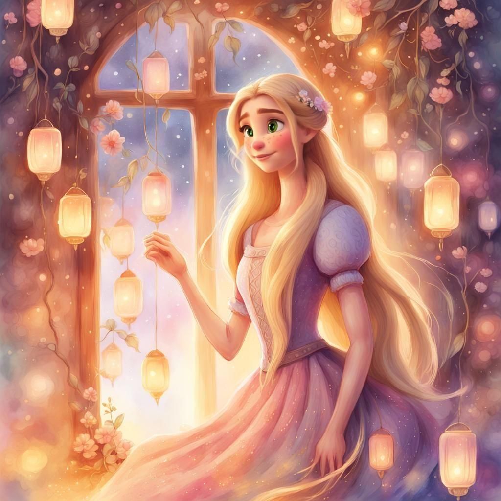 Rapunzel and Floating Lanterns Scene