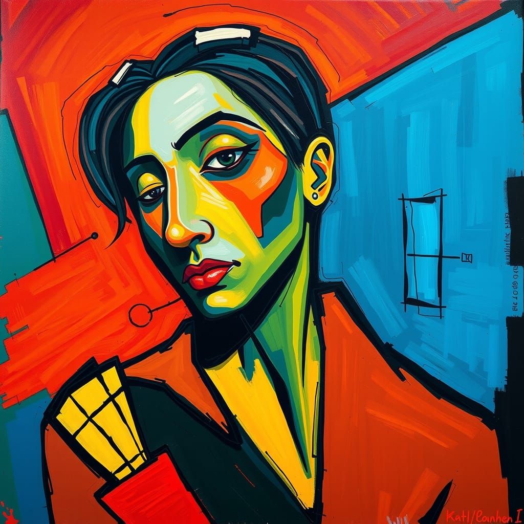 Expressionist Figure with Bold Brushstrokes and Clashing Col...
