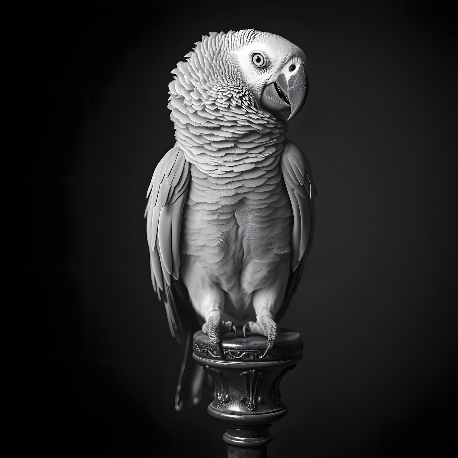 Monochrome Portrait of an African Grey Parrot in Dramatic St...