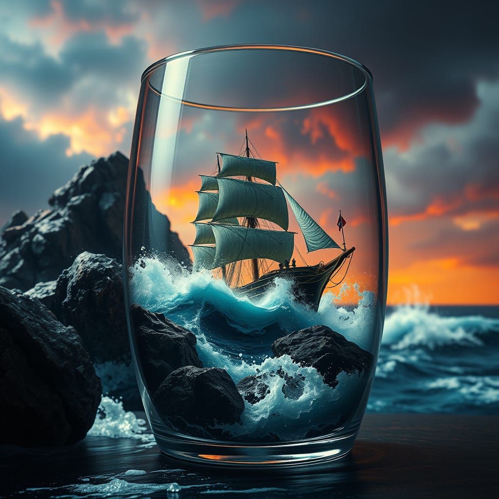 Hyperrealistic Shipwreck in Stormy Seas