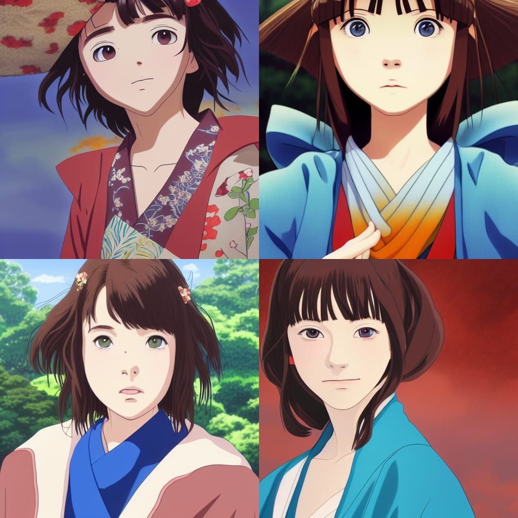Girl in Kimono, Studio Ghibli Anime Style