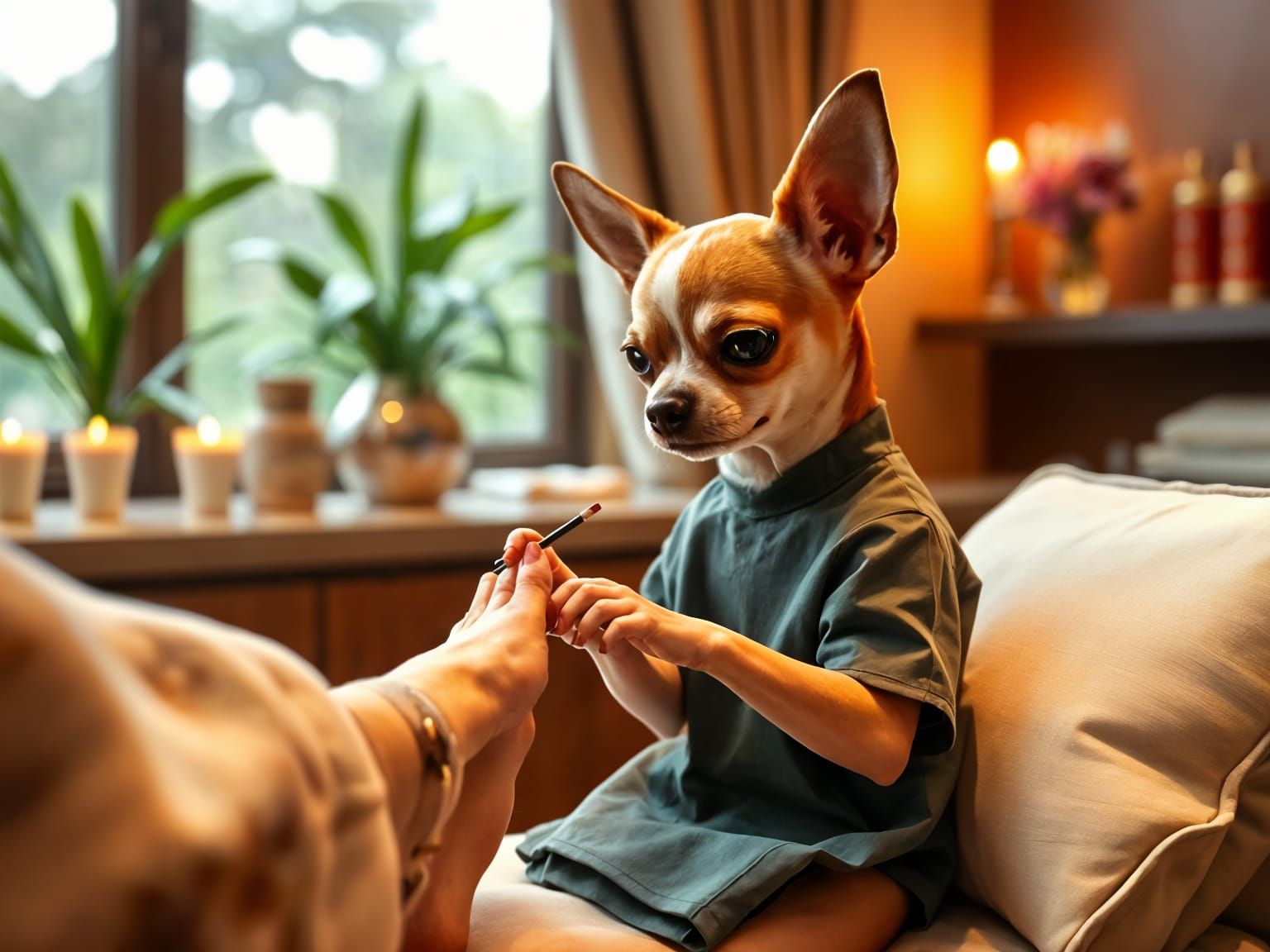 Chihuahua Manicurist at a Luxurious Spa