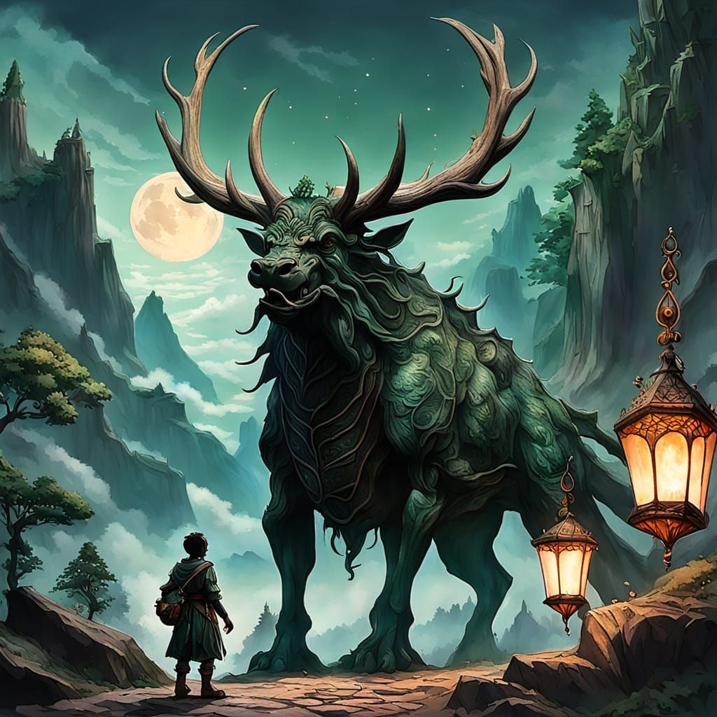 Antlered Giant Lights Lanterns in Enchanted Forest