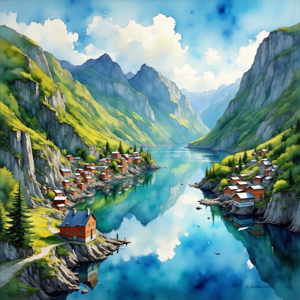 Geirangerfjord Village, Norway: Painterly Landscape