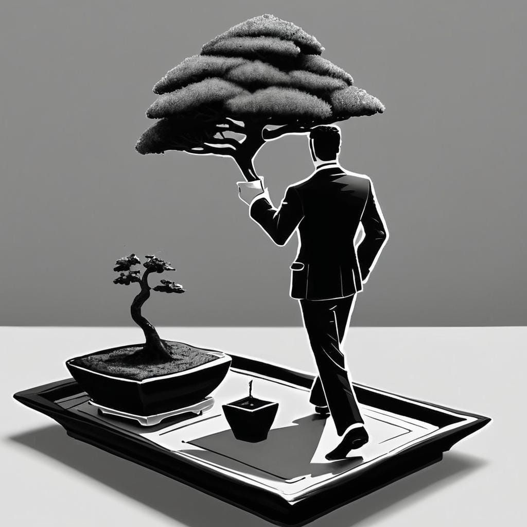 Bonsai Tree Waiter in Pen and Ink