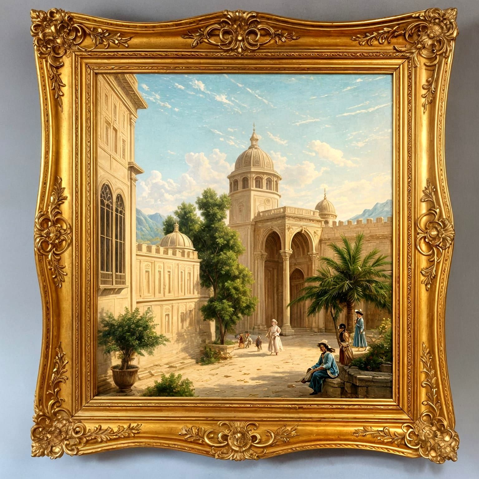 Eastern Scene in Luxurious Gold Frame Oil Painting