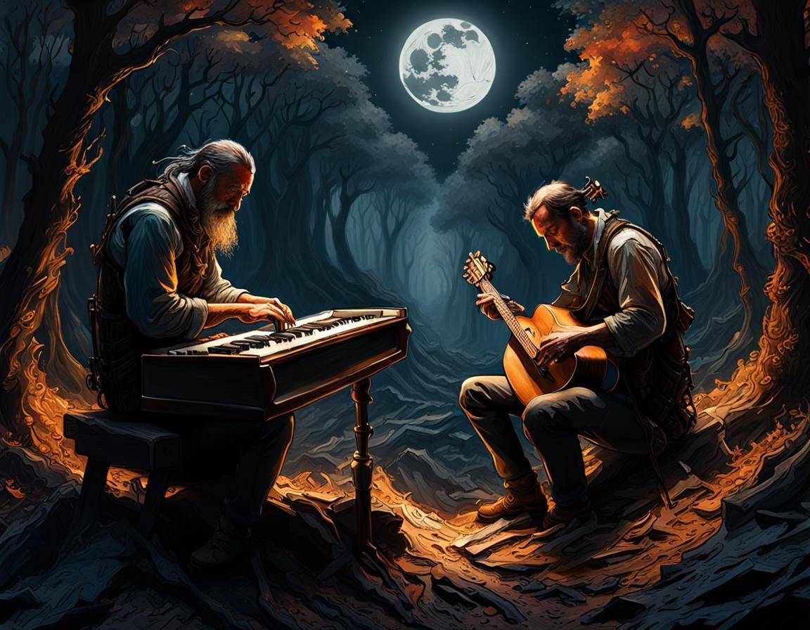 Dark Fantasy Musicians in Wild Nature
