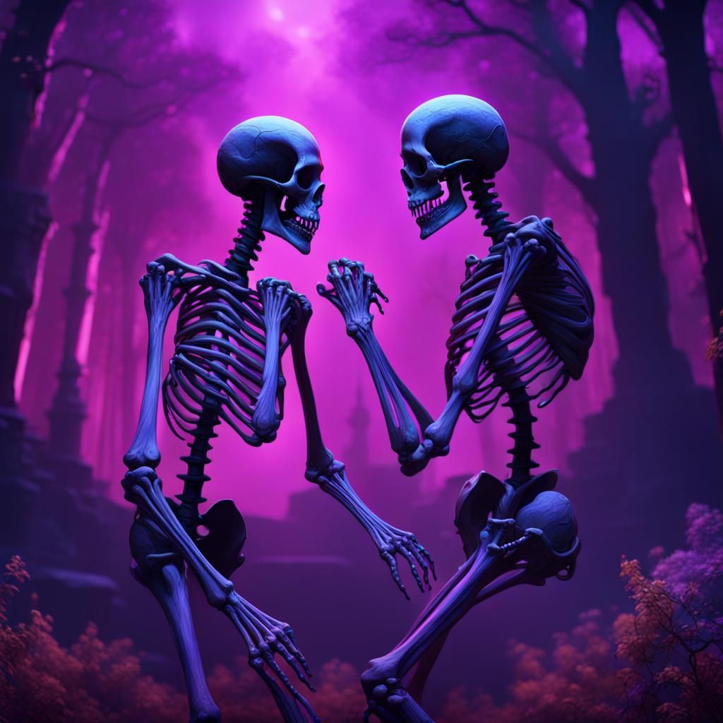 Skeletons Waltzing in Purple Light: Fantasy Art