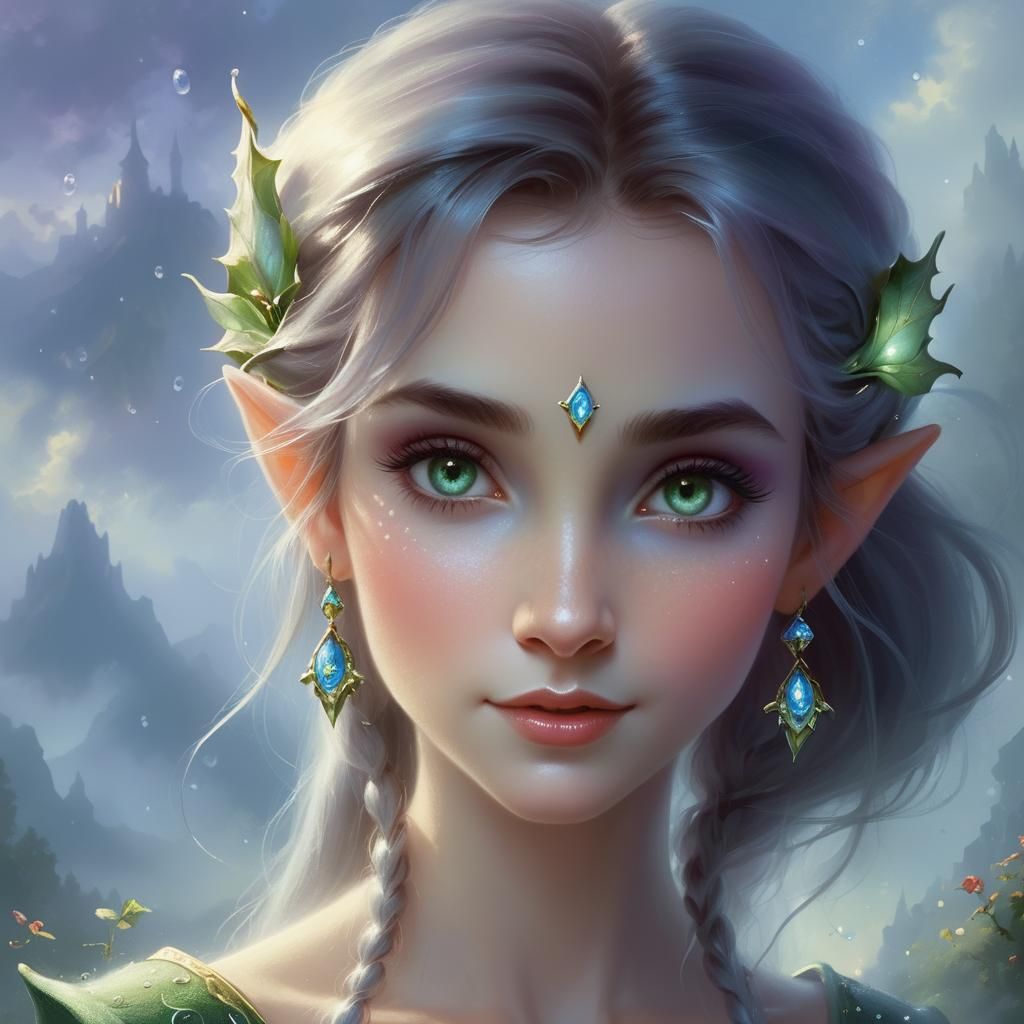Ethereal Elf Woman in a Hyperdetailed Fantasy Landscape
