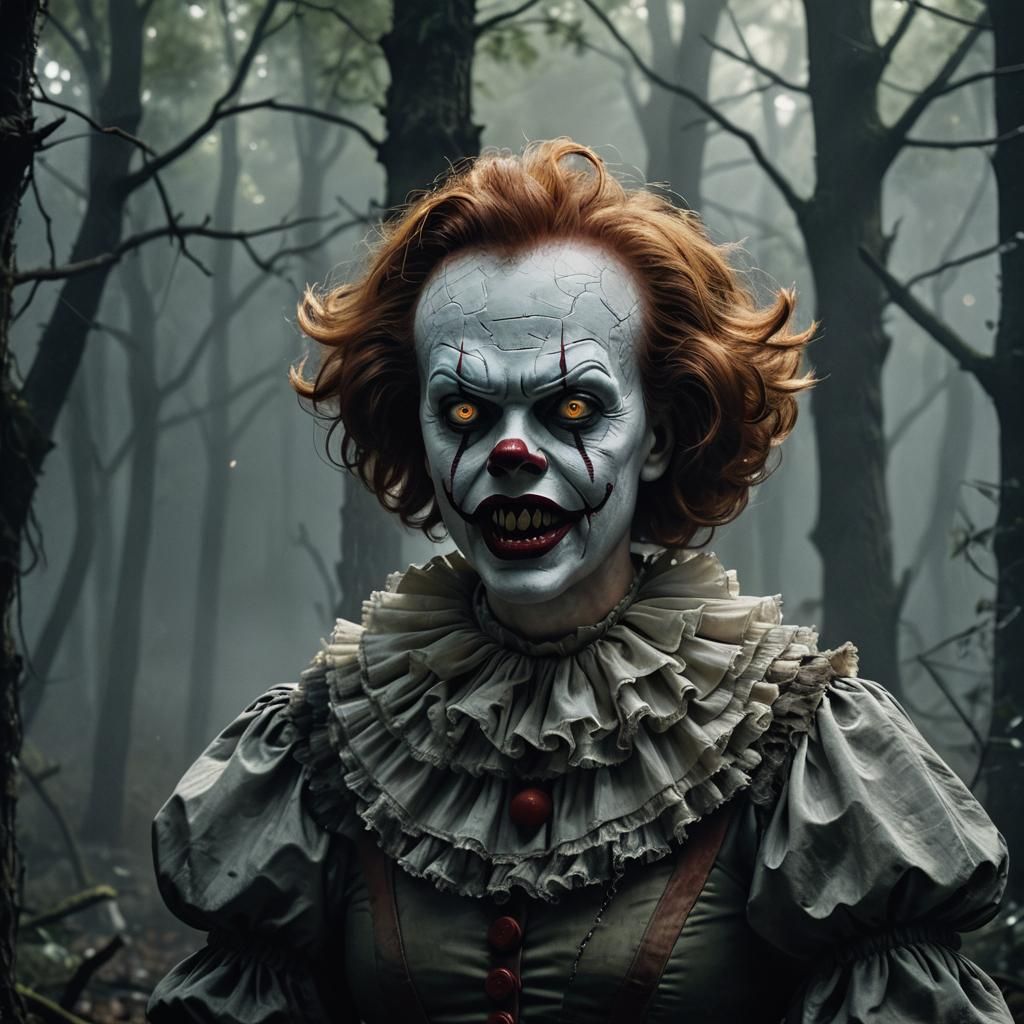 Menacing Female Pennywise in Dark Fantasy Realism