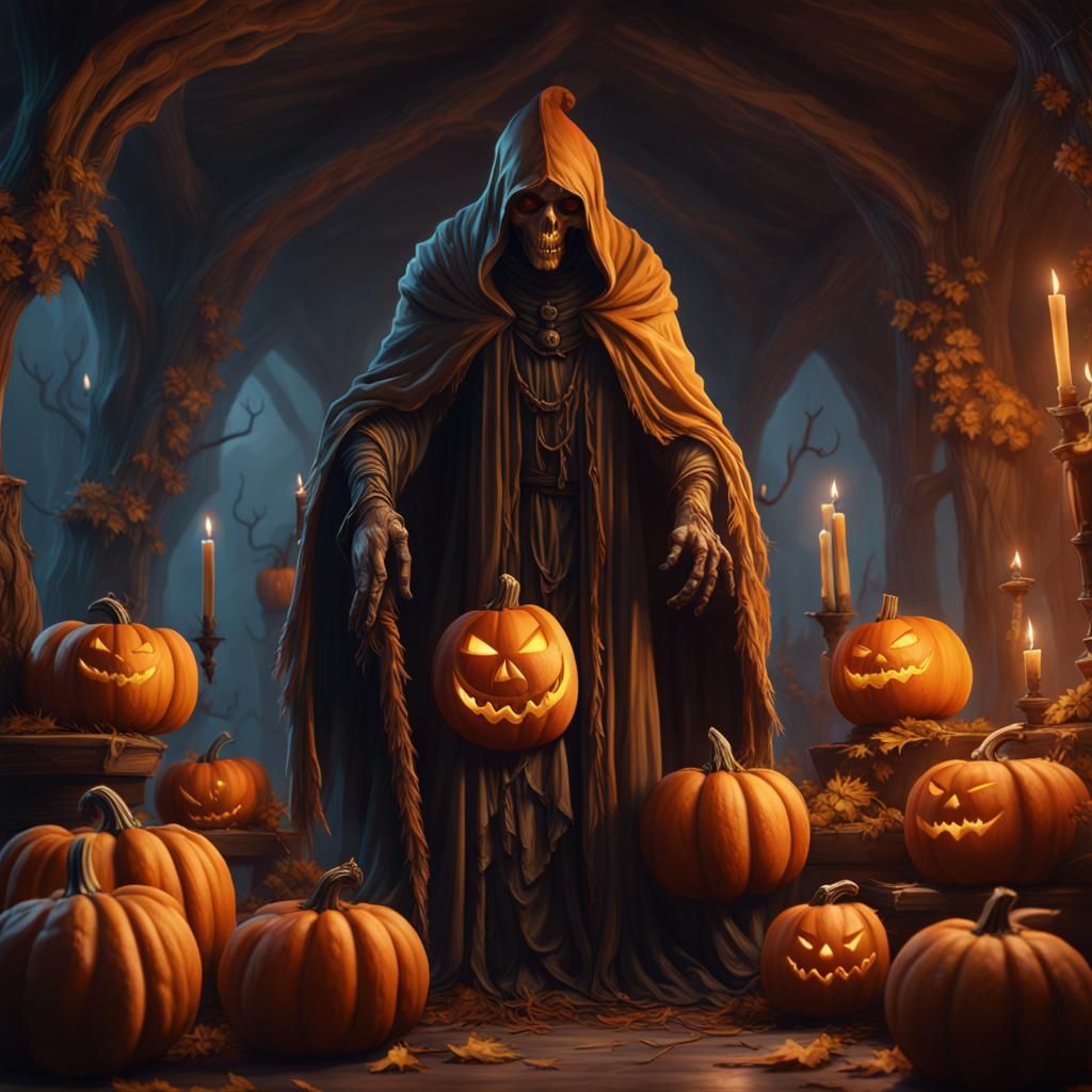 Grim Reaper Pumpkin Carving: Detailed Matte Painting