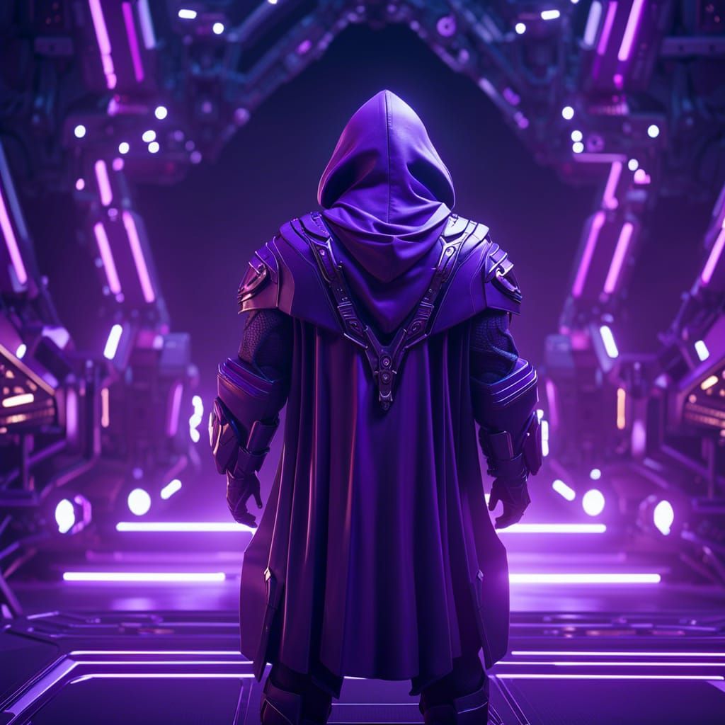 Man in Purple Robe in a Sci-Fi Scene