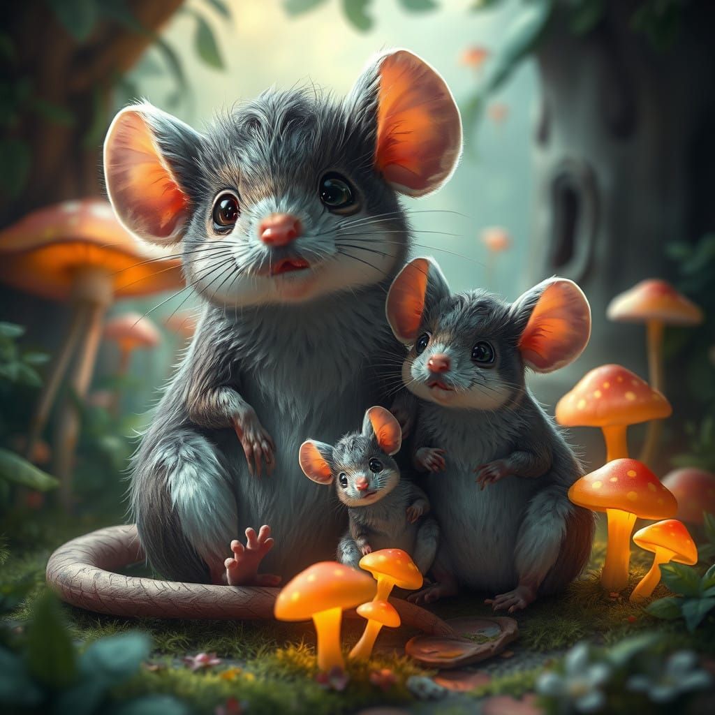 Majestic Giant Mouse and Tiny Companion in Whimsical Forest