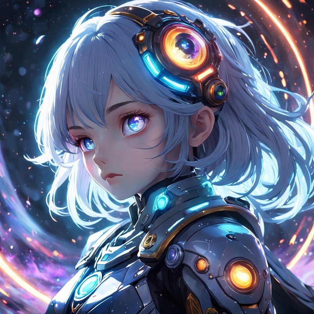 Mysterious Being with Interstellar Eyes in Vibrant Anime Sty...