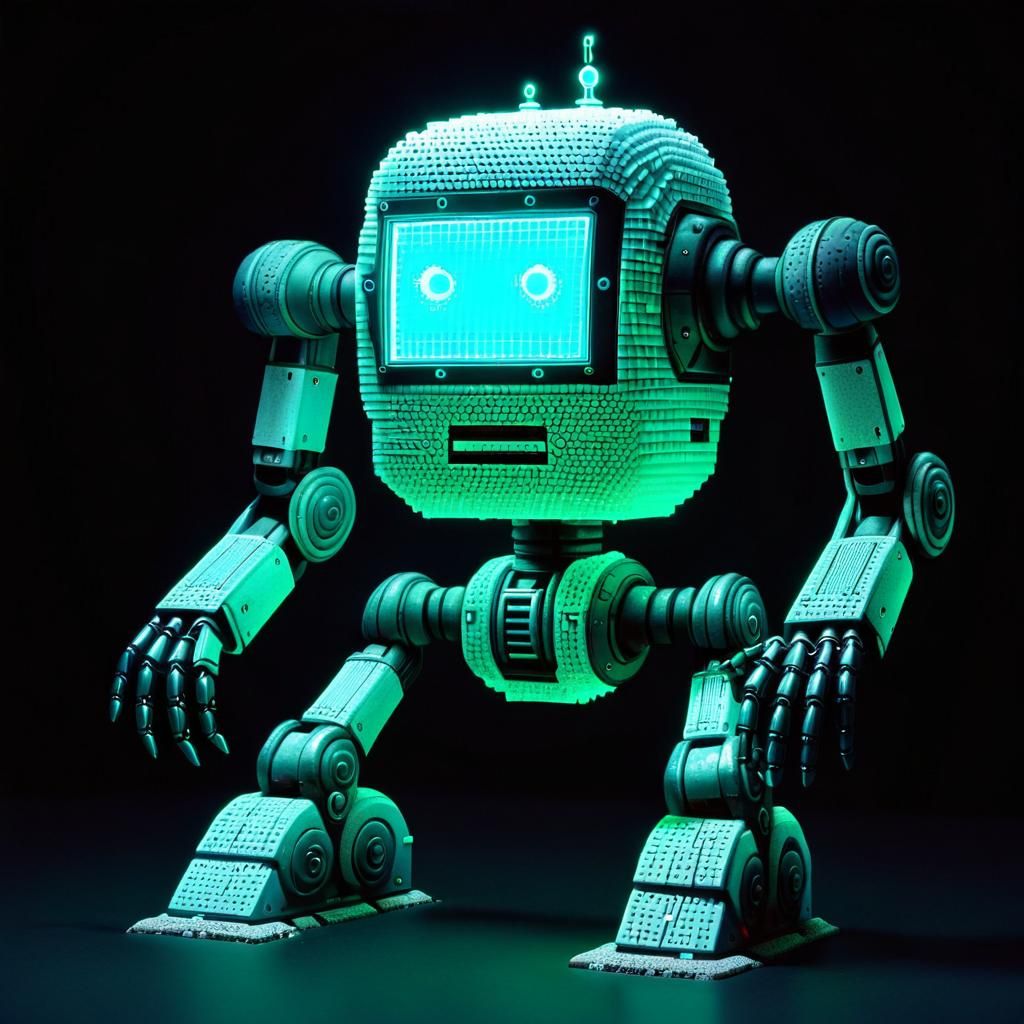 Bioluminescent Robot in 8-bit Fantasy Art Style