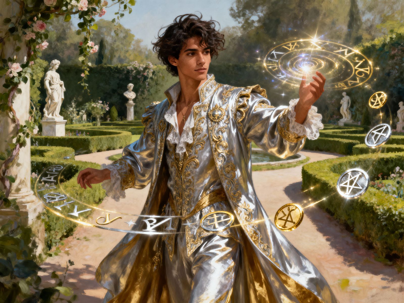 Sorcerer Casting Spell in Formal Garden