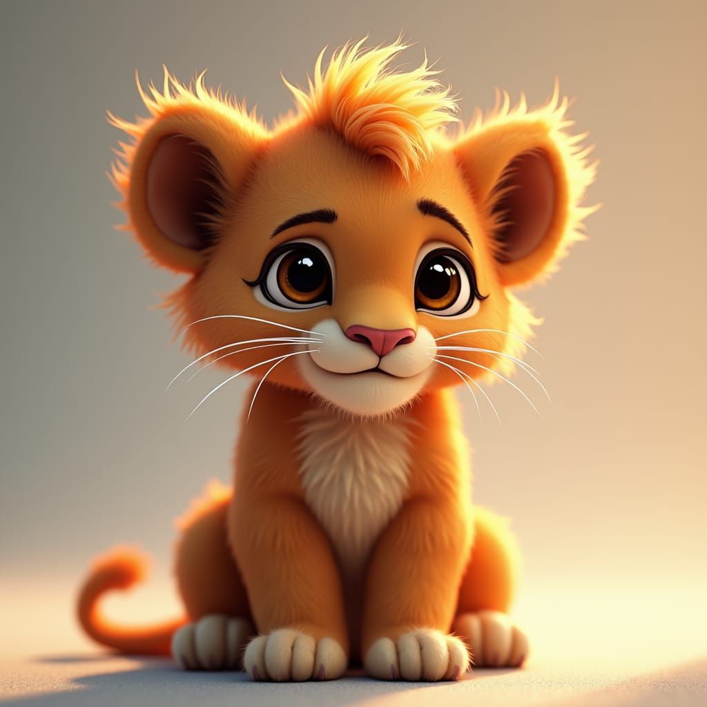 Fluffy Lion Cub Portrait in Digital Art Style