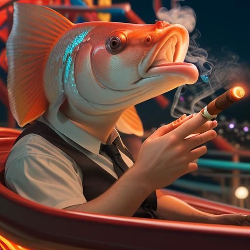 Fish Smoking Cigar on Roller Coaster