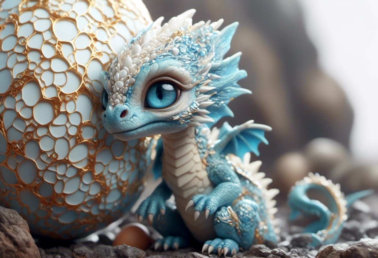 Blue Dragon Hatchling Emerges: Detailed Digital Art