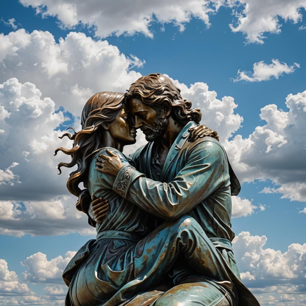 Bronze Statue of Embracing Couple
